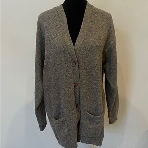 Gray Women's Cardigan Sweater with pockets oversized look wool - angora
